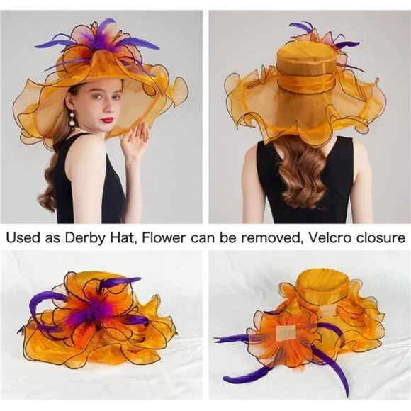 Women Organza Church Tea Party Hats Floral Orange Orange Fascinator Womens Tea Party Hat Church Hat Derby Hat  main image 2